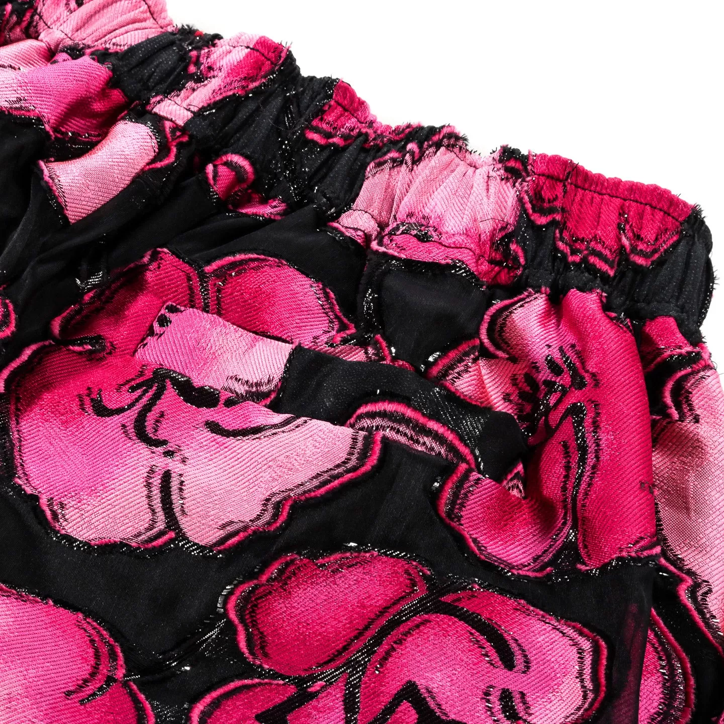 4SDESIGNS BAGGY SHORT BLACK ORGANZA W/ PINK FLORAL JACQUARD