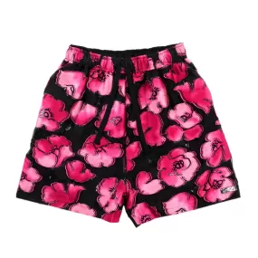 4SDESIGNS BAGGY SHORT BLACK ORGANZA W/ PINK FLORAL JACQUARD