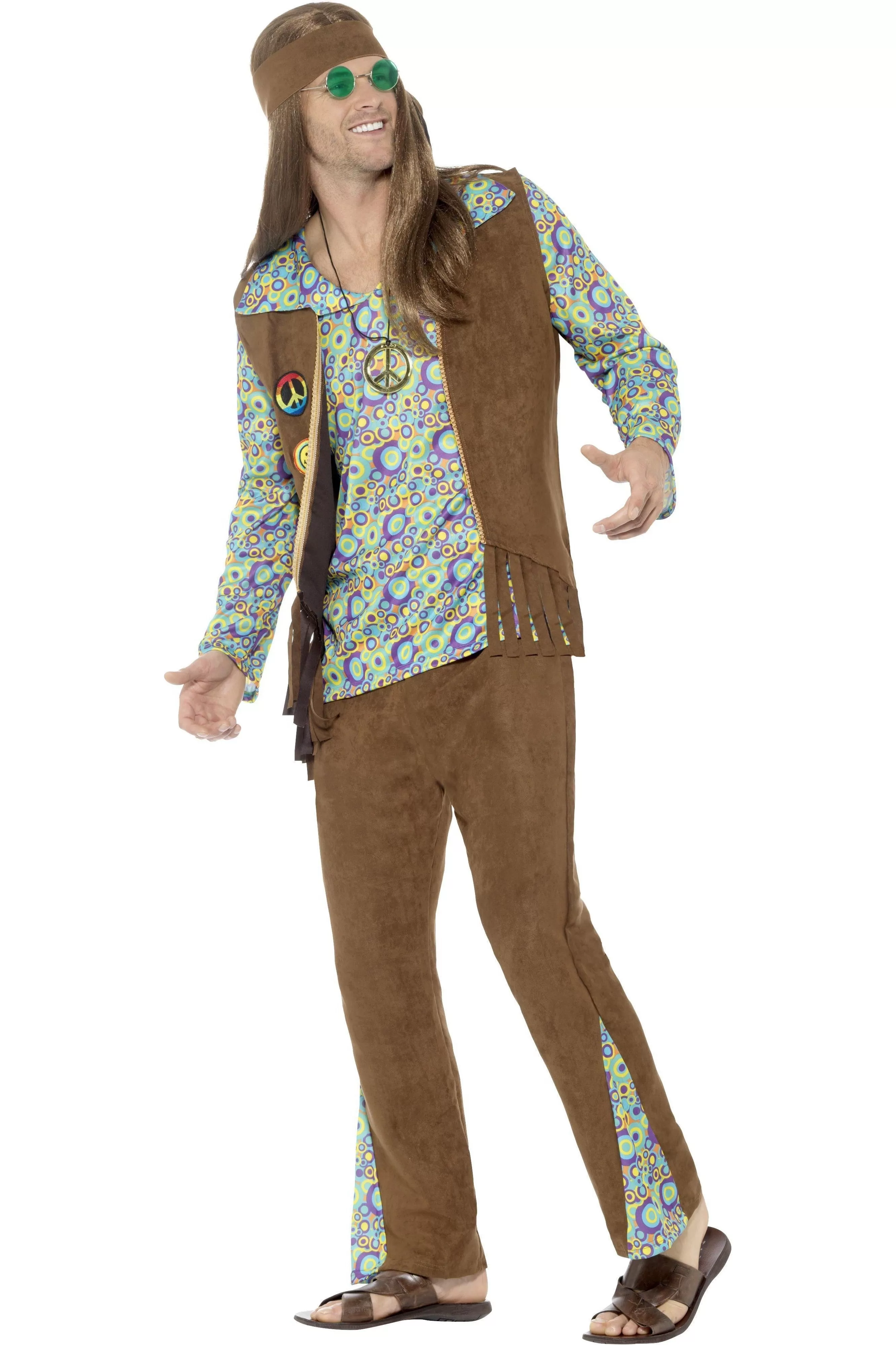 60s Hippie Costume with Trousers Top Waistcoat