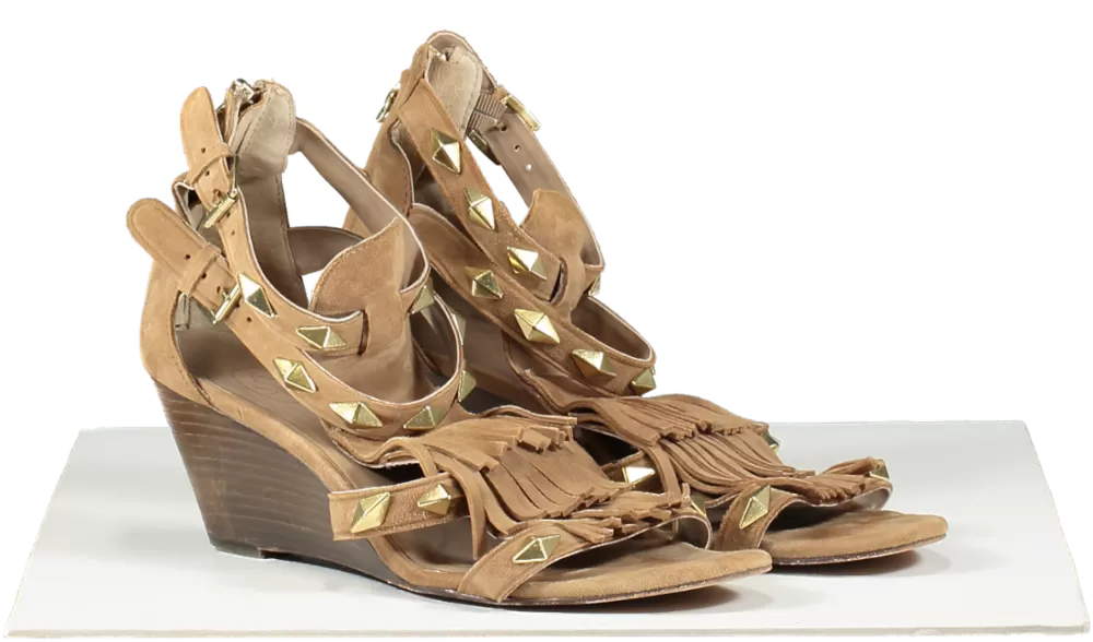 ASH Brown Taupe Suede Fringed Sandals UK 6 EU 39 👠