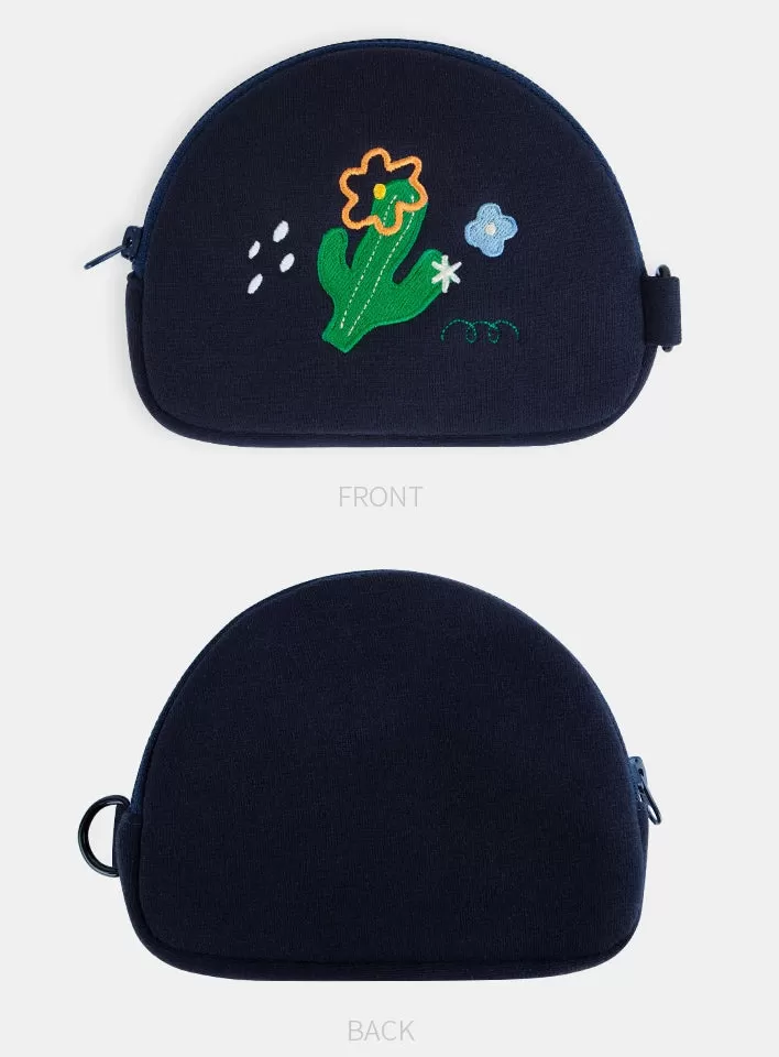 Black Navy Flowers Cactus Pouches Cute Characters Purses Handbags Card Cosmetics Coin Wallets Key Airpods Cases Embroidery