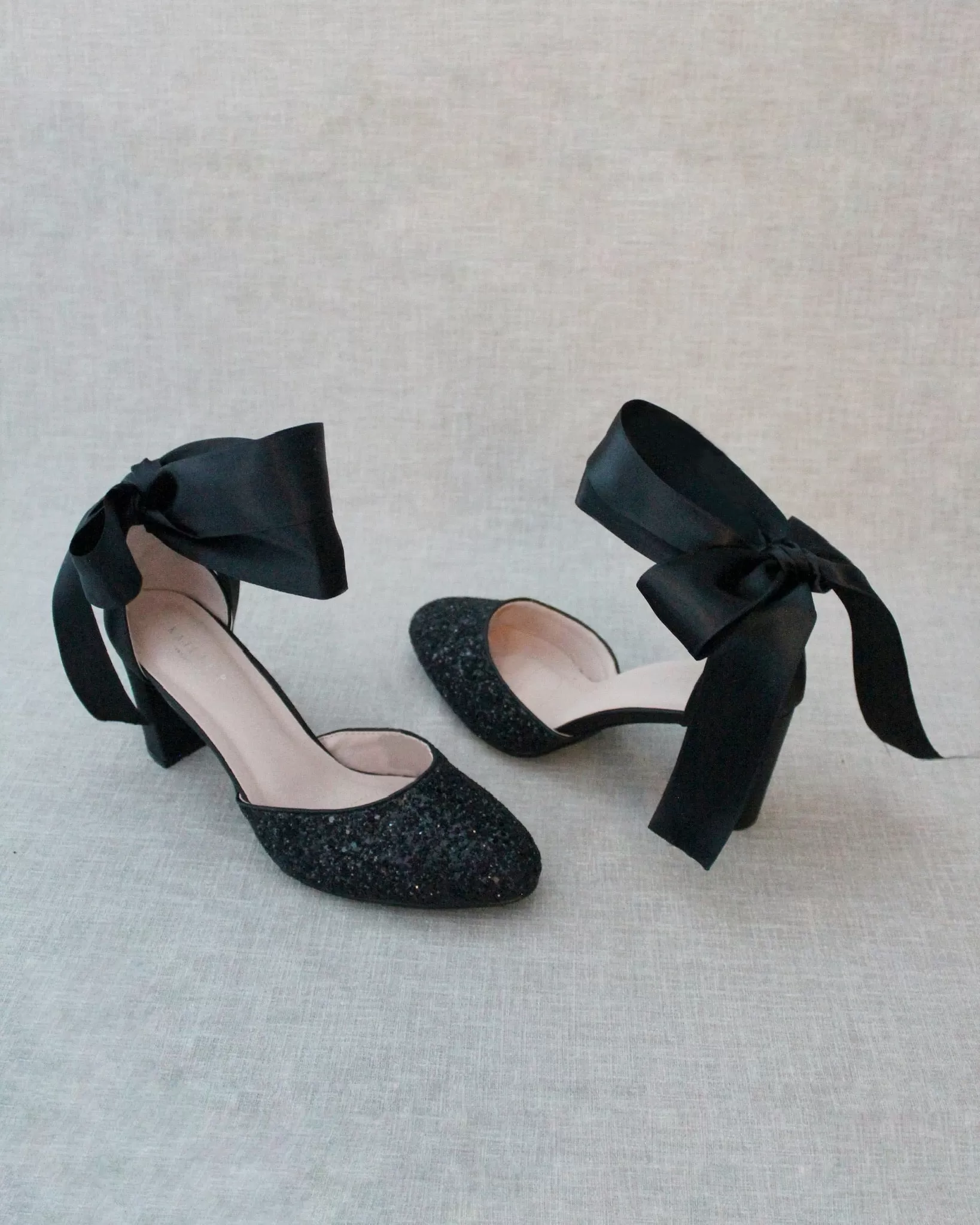 Black Rock Glitter Block Heel with Wrapped Satin Tie