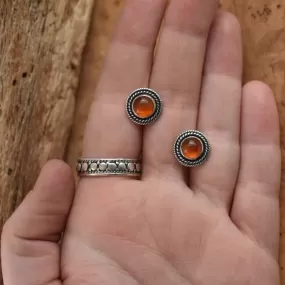 Carnelian Posts - Orange Carnelian Studs - Western Silver Posts - Silversmith Posts