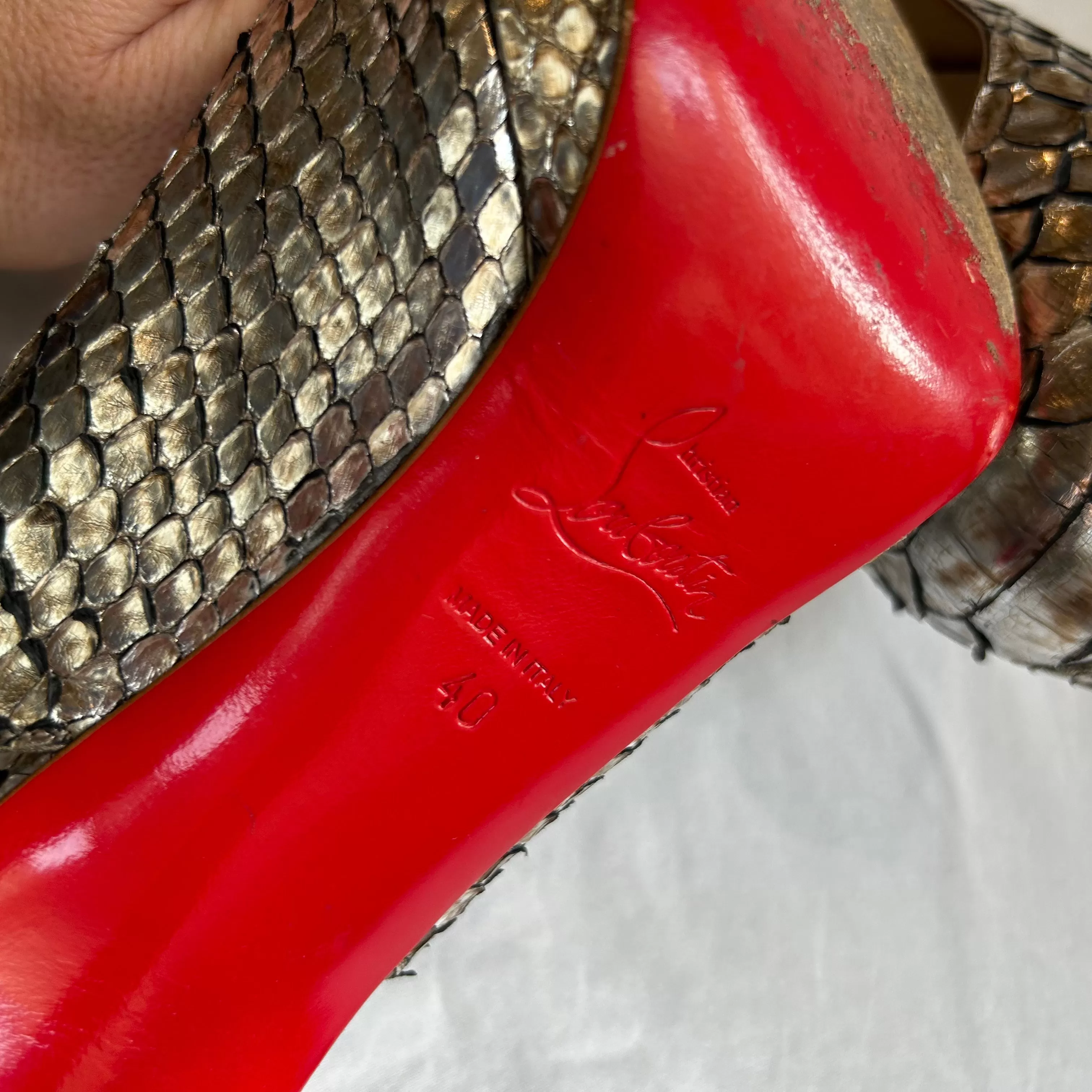 Christian Louboutin Silver Python Slingback Heels 40