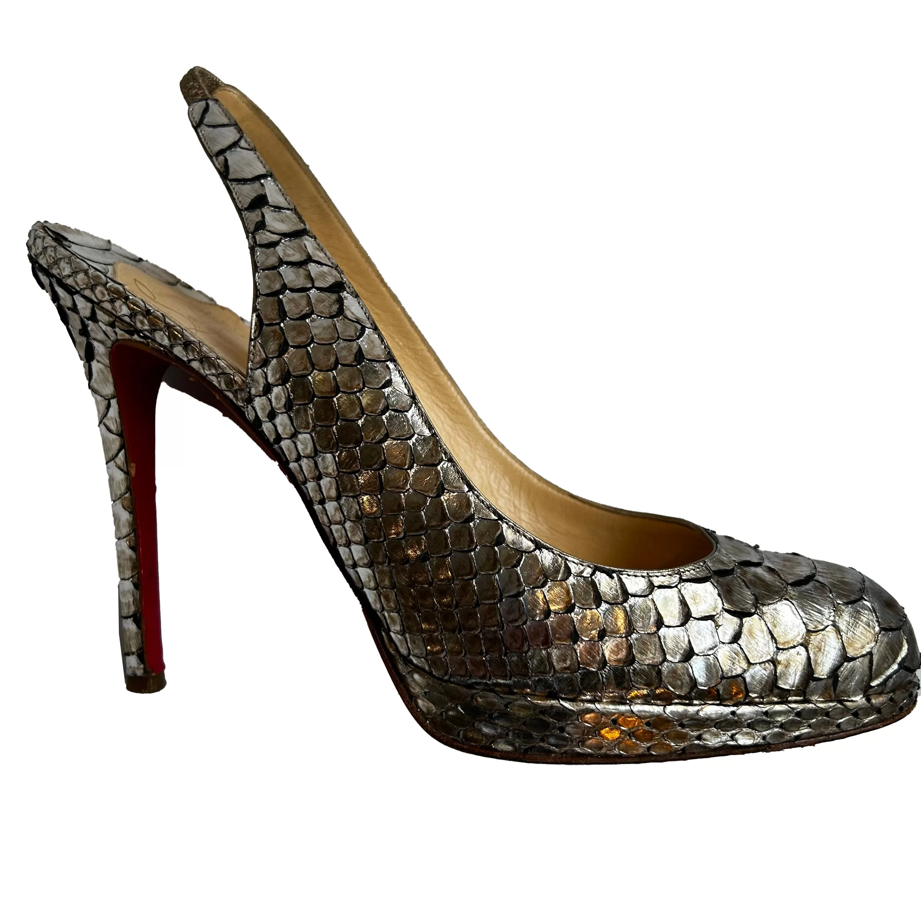 Christian Louboutin Silver Python Slingback Heels 40