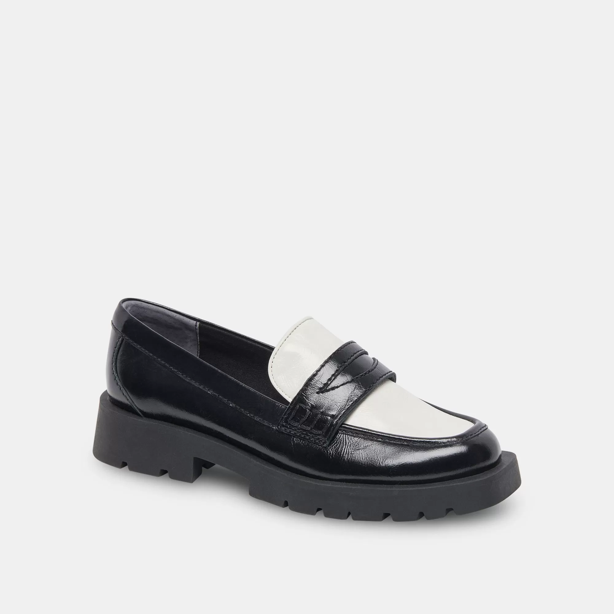 ELIAS WIDE FLATS BLACK WHITE CRINKLE PATENT