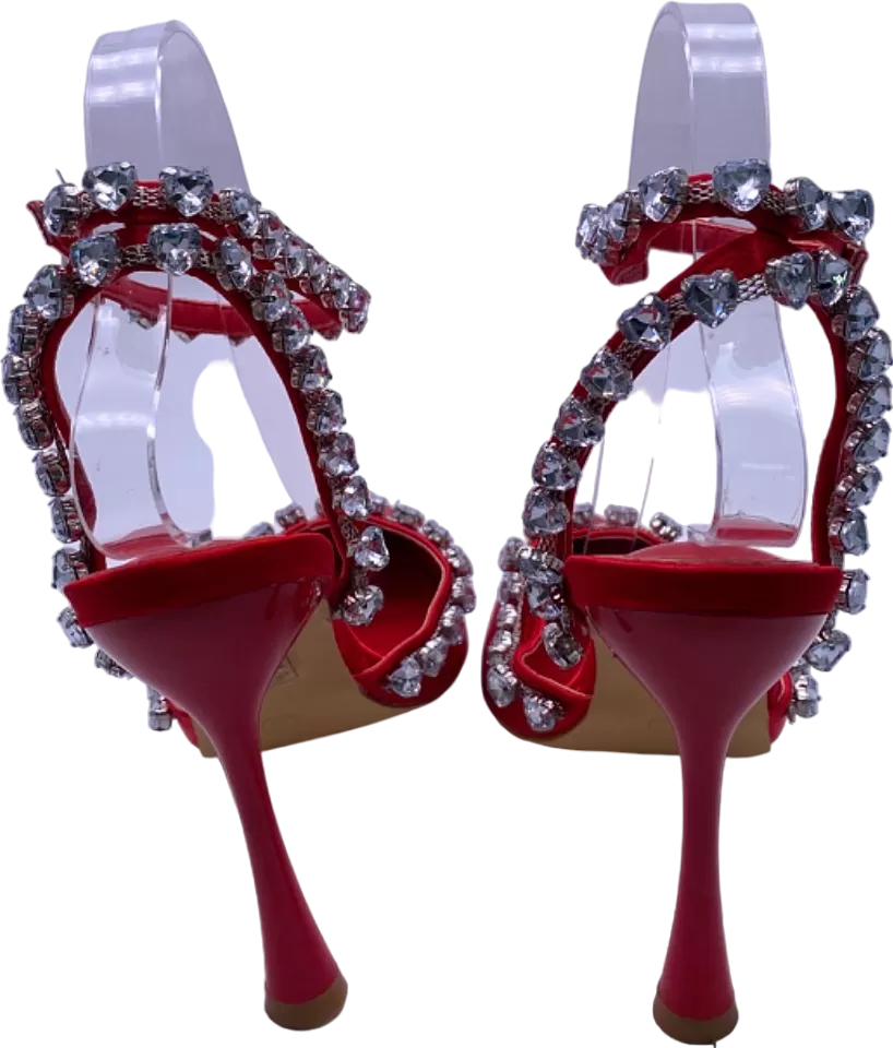 Fashion Nova Red Rhinestone Embellished Pointed Heels UK 4