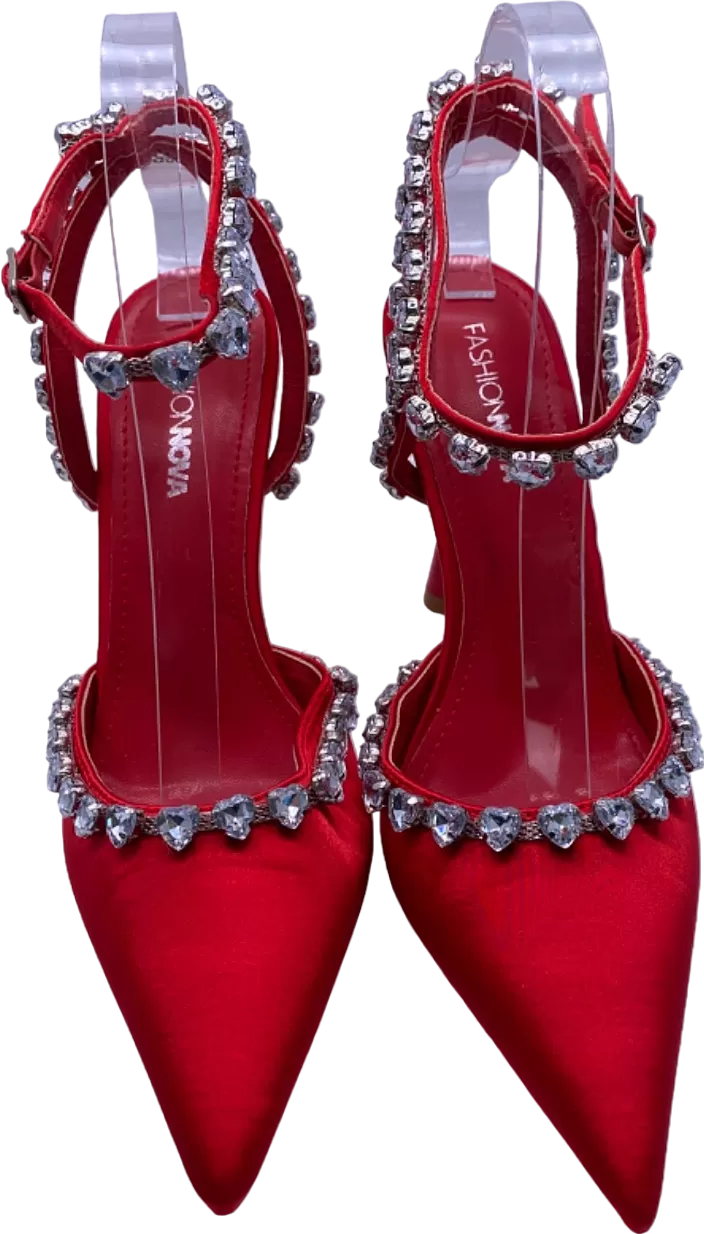 Fashion Nova Red Rhinestone Embellished Pointed Heels UK 4