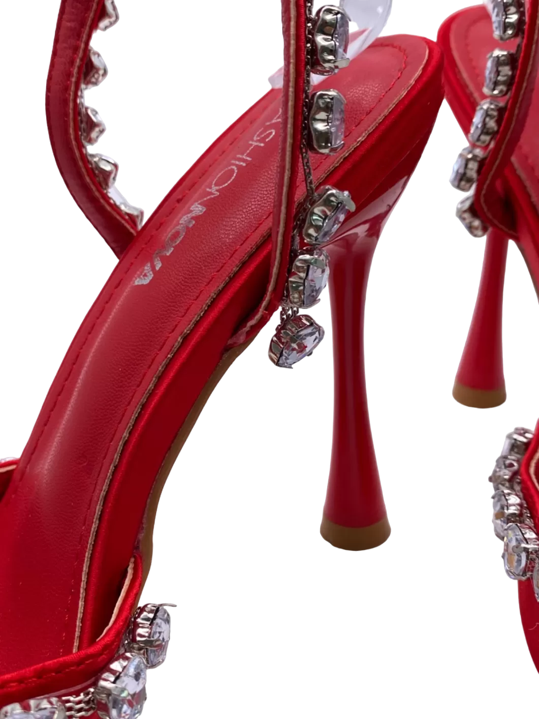 Fashion Nova Red Rhinestone Embellished Pointed Heels UK 4