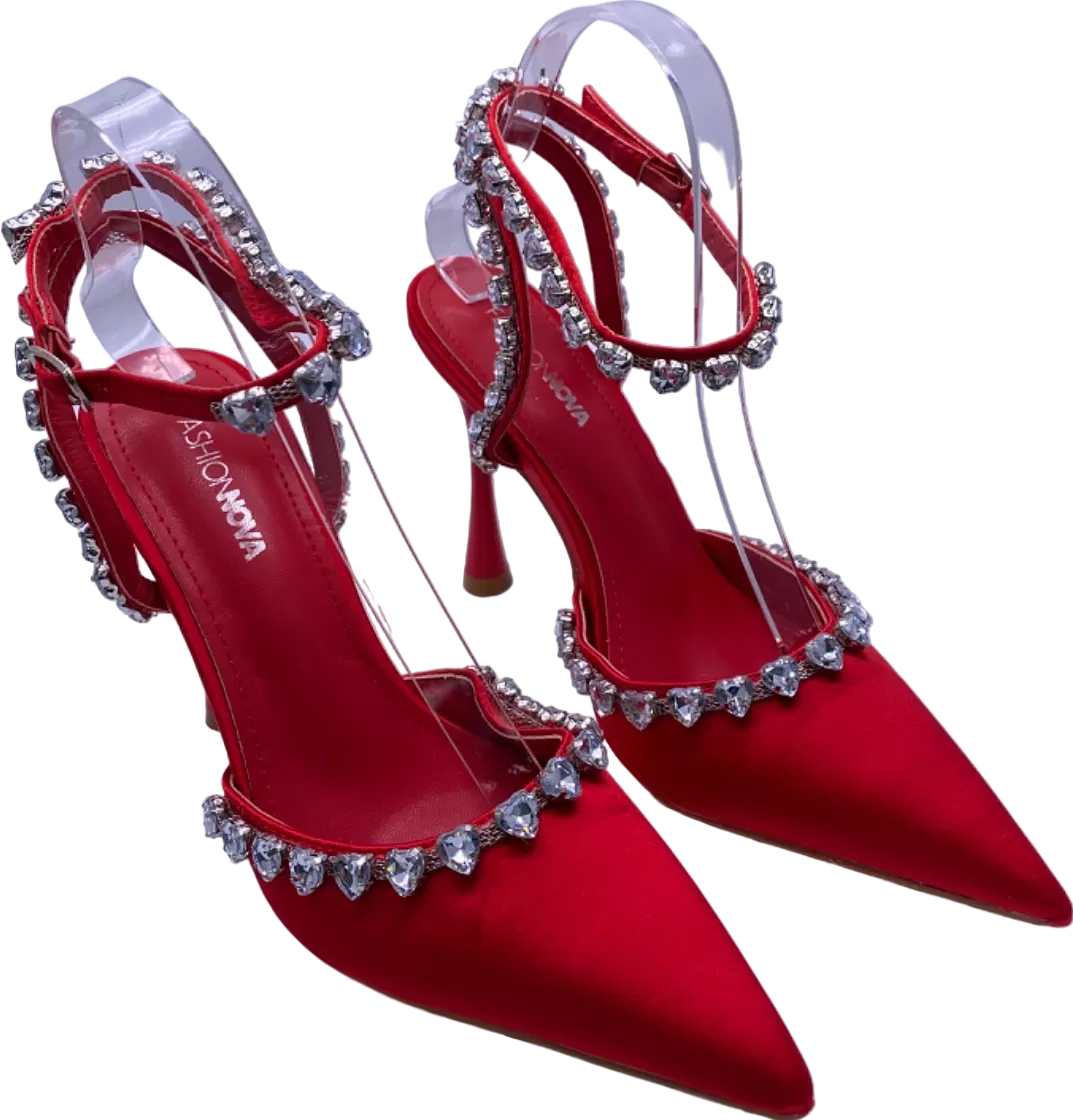 Fashion Nova Red Rhinestone Embellished Pointed Heels UK 4