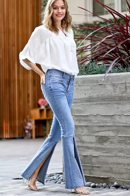 Front Slit Denim Pants-FINAL SALE