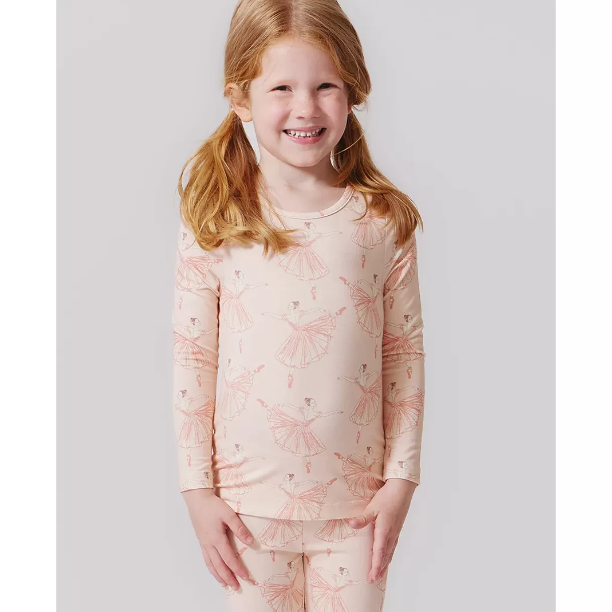 kids bamboo pj set - pink ballerinas