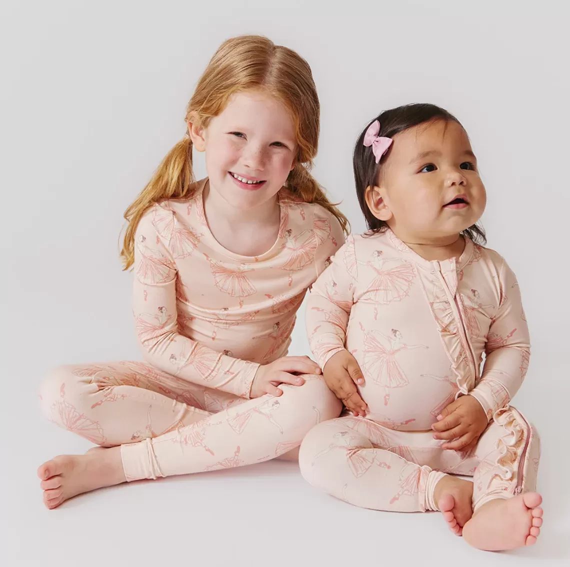 kids bamboo pj set - pink ballerinas