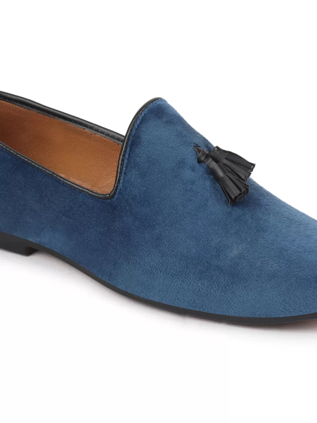 Men Blue Casual Velvet Slip-On Loafers