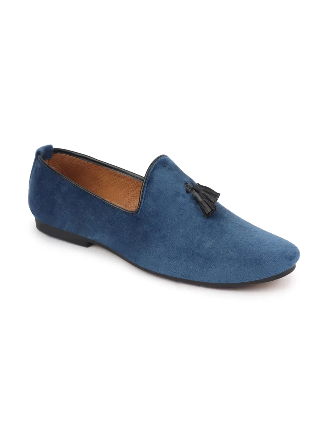 Men Blue Casual Velvet Slip-On Loafers