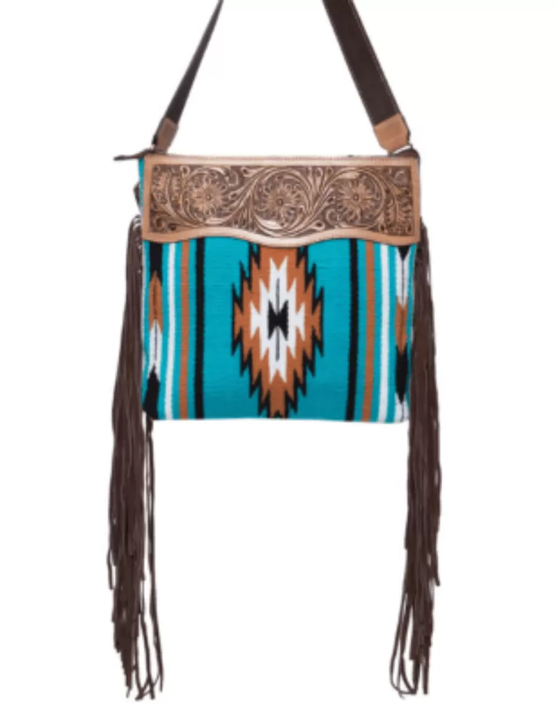 Navajo Turquoise Saddle Blanket with Fringe