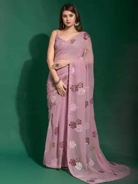 Odette Women Pink Georgette Saree With Blouse Piece