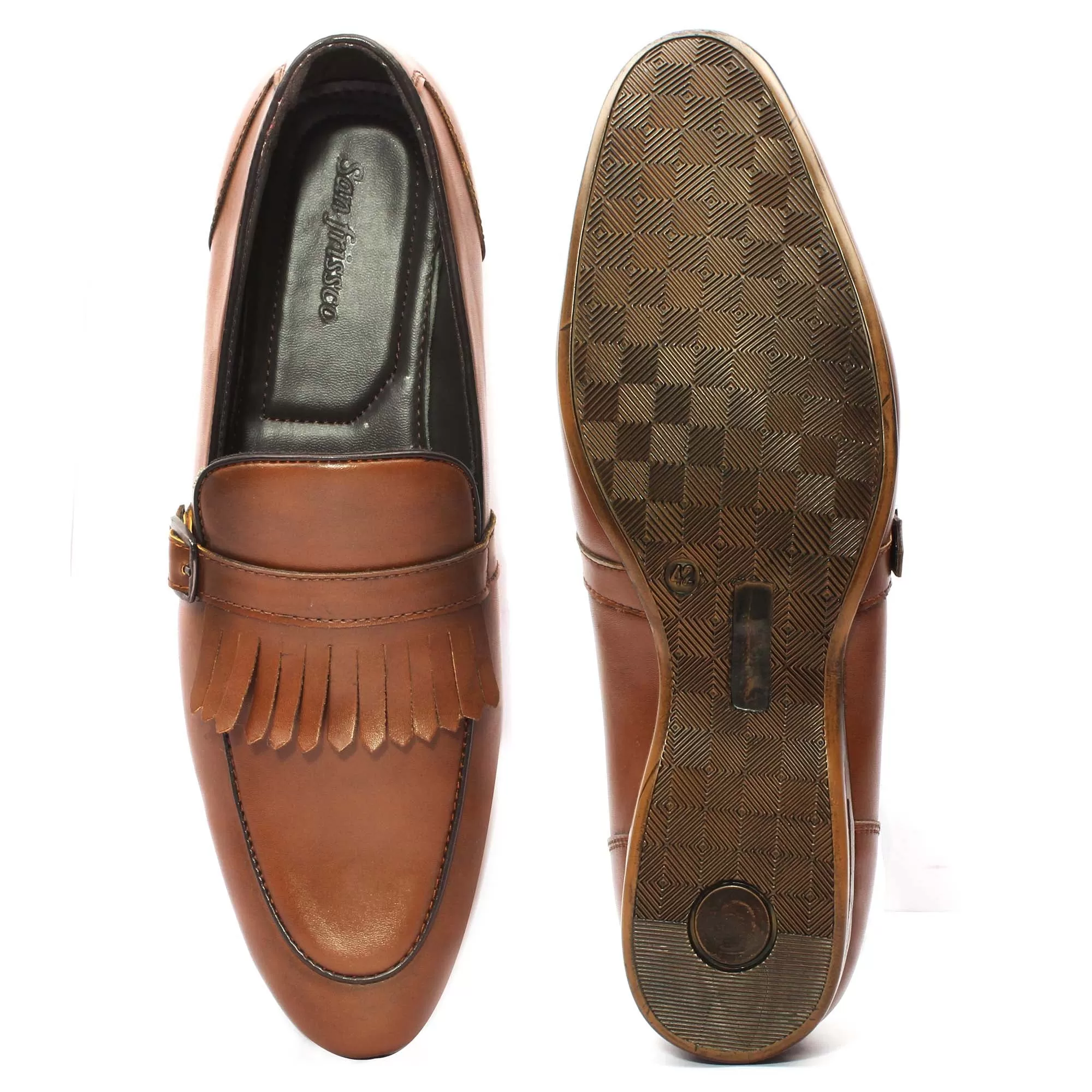 Tan Monk Strap Feather Loafers