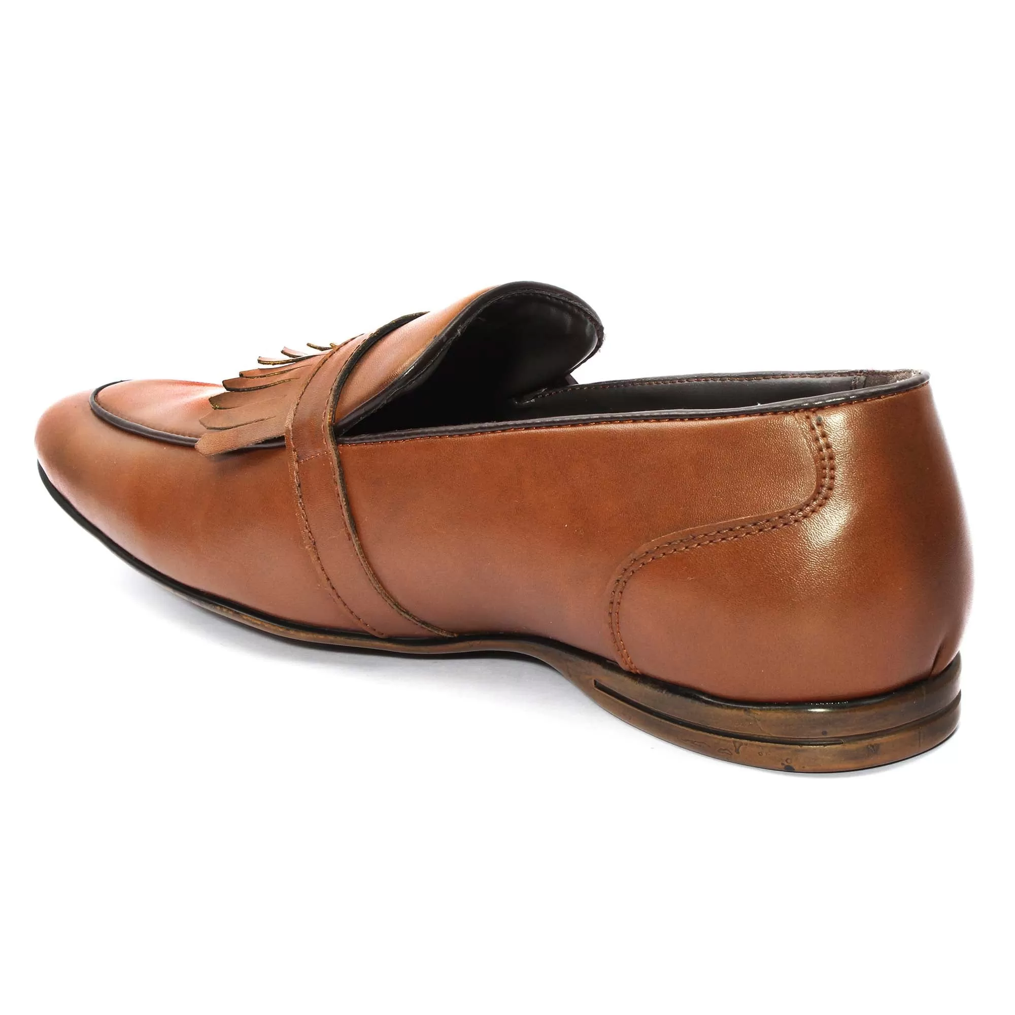 Tan Monk Strap Feather Loafers