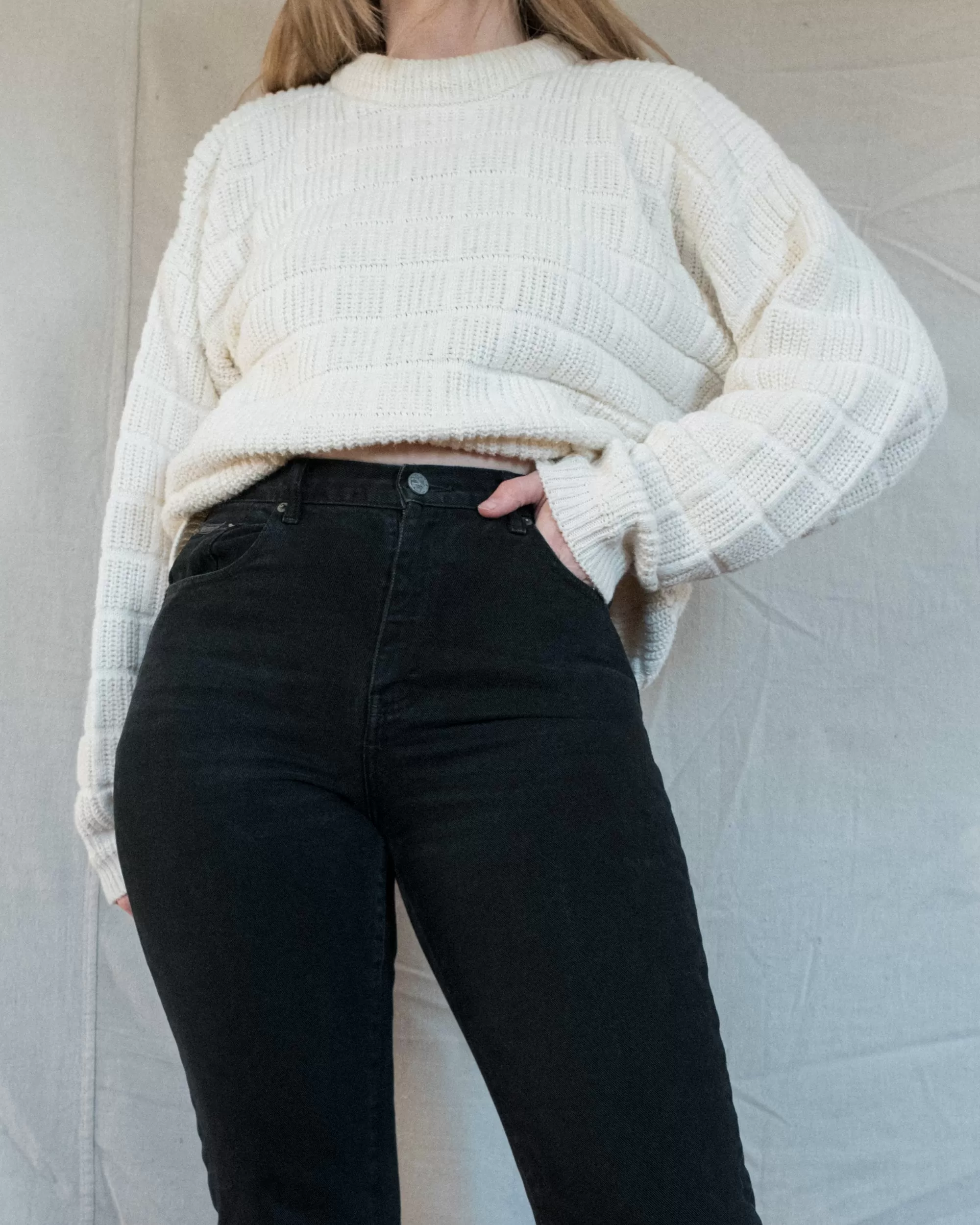 Vintage Creme Chunky Knit Sweater (S/M)