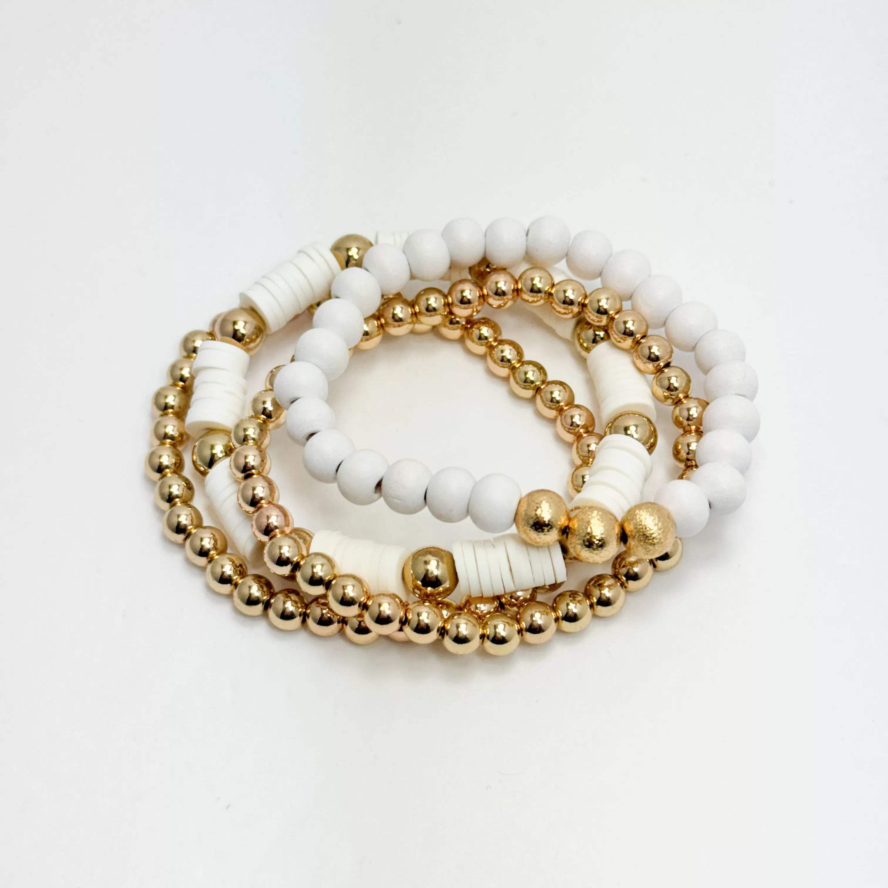 White & Gold Beaded Bracelet Set