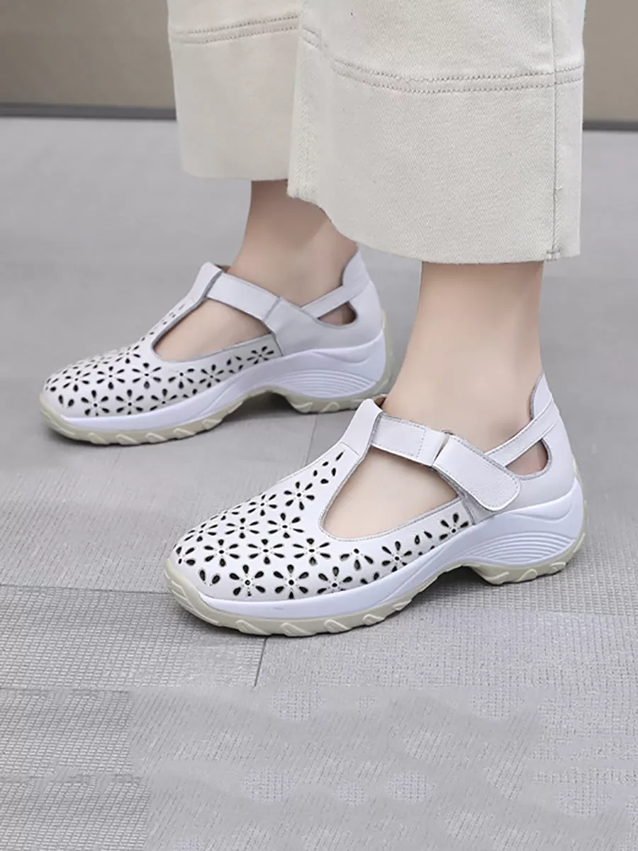 Women Summer Solid Leather Cutout Platform Shoes KL1033