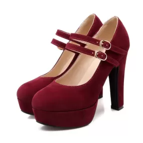 Women's Ankle Straps Suede Platform High Heels Shoes 6177