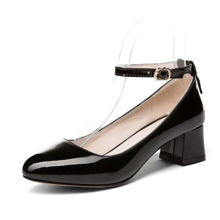 Women's Mary Jane Patent Leather Block Heels Pumps