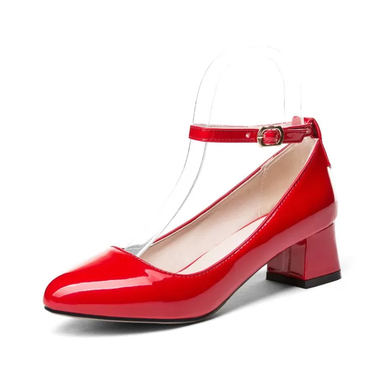 Women's Mary Jane Patent Leather Block Heels Pumps