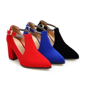 Women's's Metal Deco T Strap Block High Heels