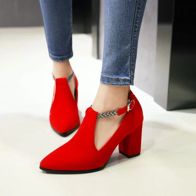 Women's's Metal Deco T Strap Block High Heels