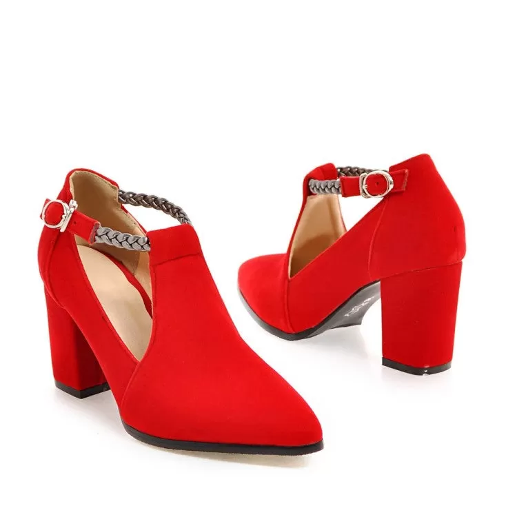 Women's's Metal Deco T Strap Block High Heels